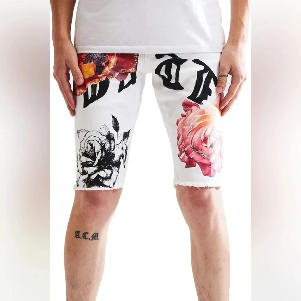 Mens Embellish Jagger Denim Floral Shorts - Picture 2 of 3
